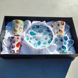 BIJOUX TERNER HOME Espresso Cup Saucer Modern Dot Set New Open Box